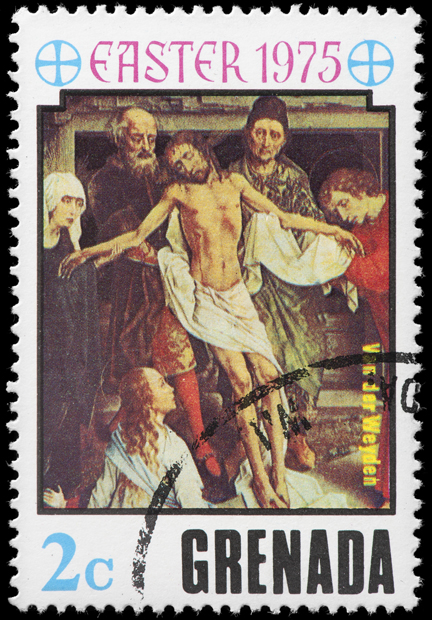 Vintage Easter postage stamp, originating in Grenada, at the time part of the British Empire. Vintage Easter postage stamp, originating in Grenada, at the time part of the British Empire.