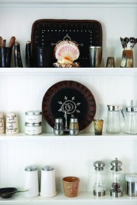 Shelf display of vintage items