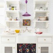 open kitchen shelving in white