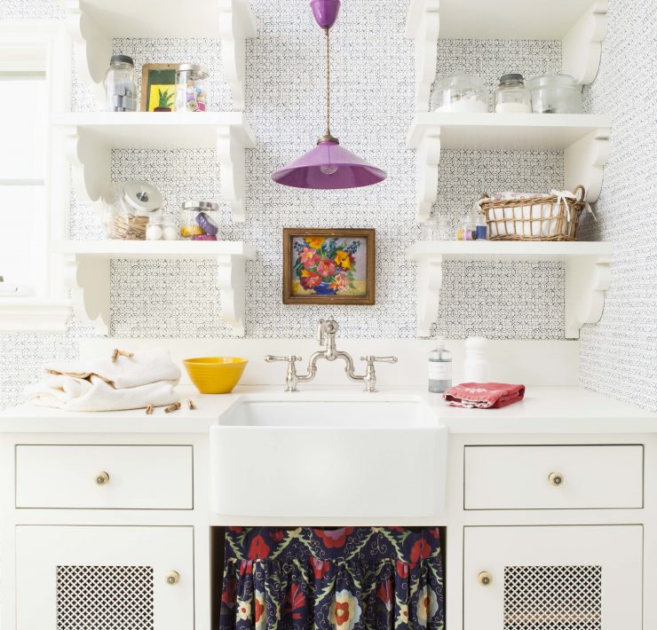 open kitchen shelving in white