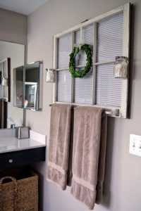 window with towel rack