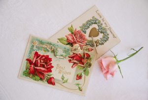 vintage valentine's cards with floral design with the inscription love to my dearest and best wishes