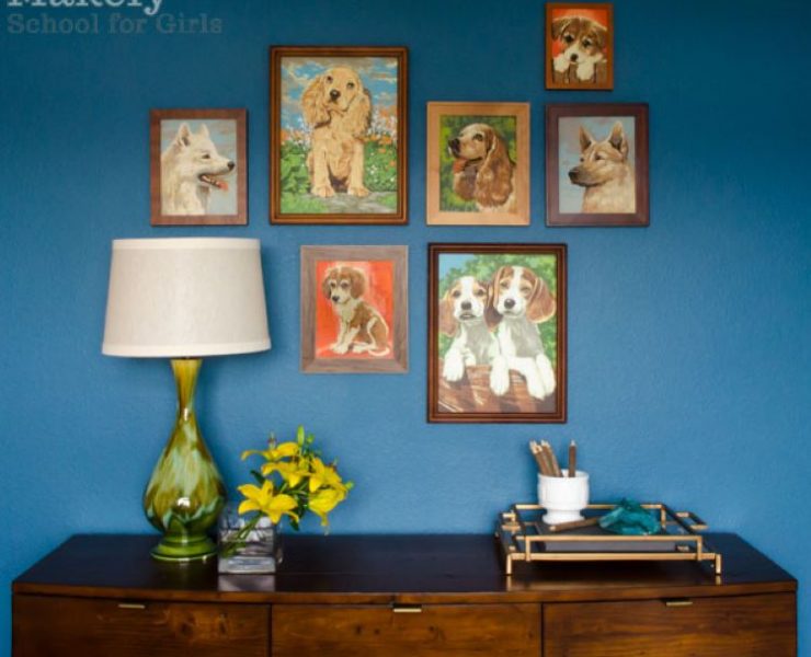 wall gallery of dog paintings