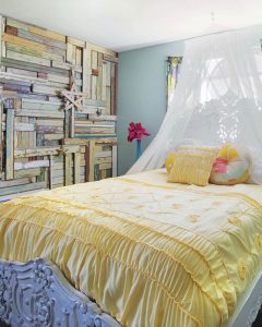 Bedroom DIY paneled wood wall