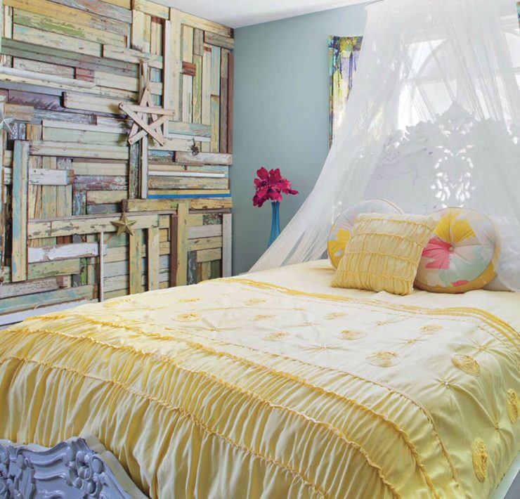 Bedroom DIY paneled wood wall