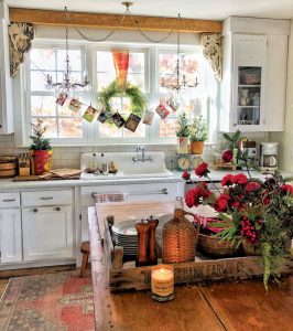 Vintage Farmhouse kitchen decorated for Christmas