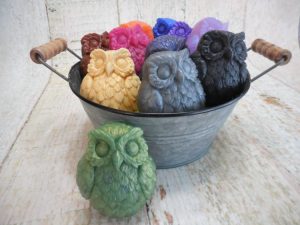 This handmade owl soap figurines come in a variety of colors.