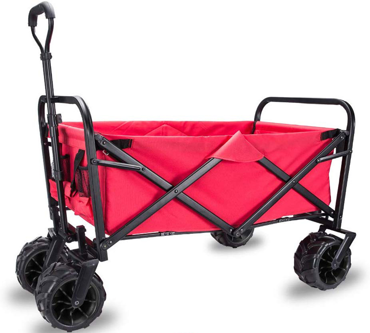 This canvas-box, metal-framed cart has treaded wheels and an extendable handle to make heavy items more travel-friendly.
