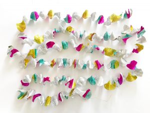 White, pink, yellow and teal twisted foil vintage garland.