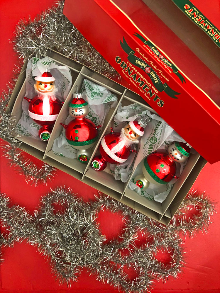 Christopher Radko Shiny Brite Holiday Splendor 4 Count 4.25" Santa & Snowman Figure Ornaments