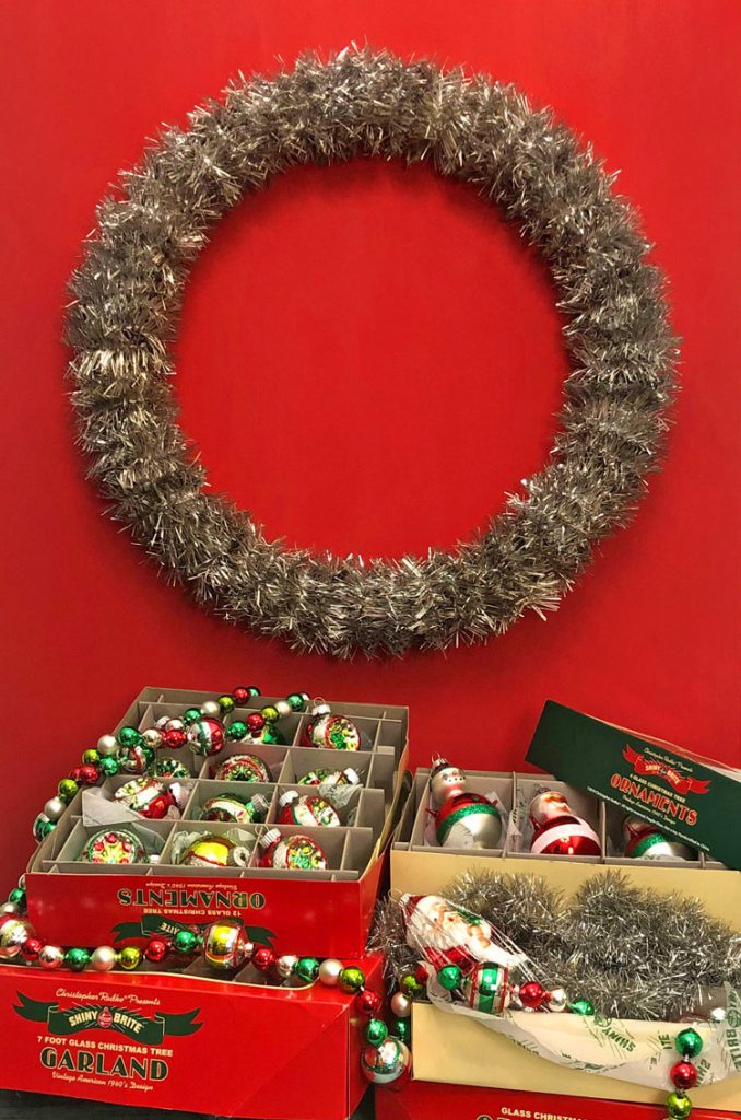 Supplies needed to create your own vintage wreath for Christmas 