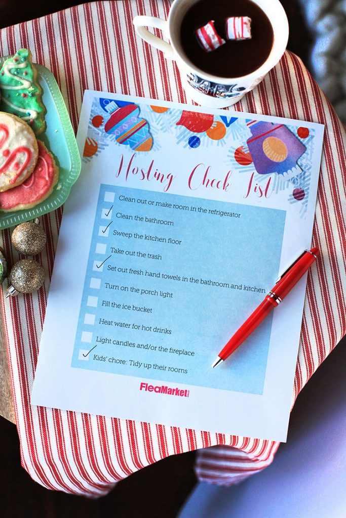 printable hosting checklist with vintage ornament pattern