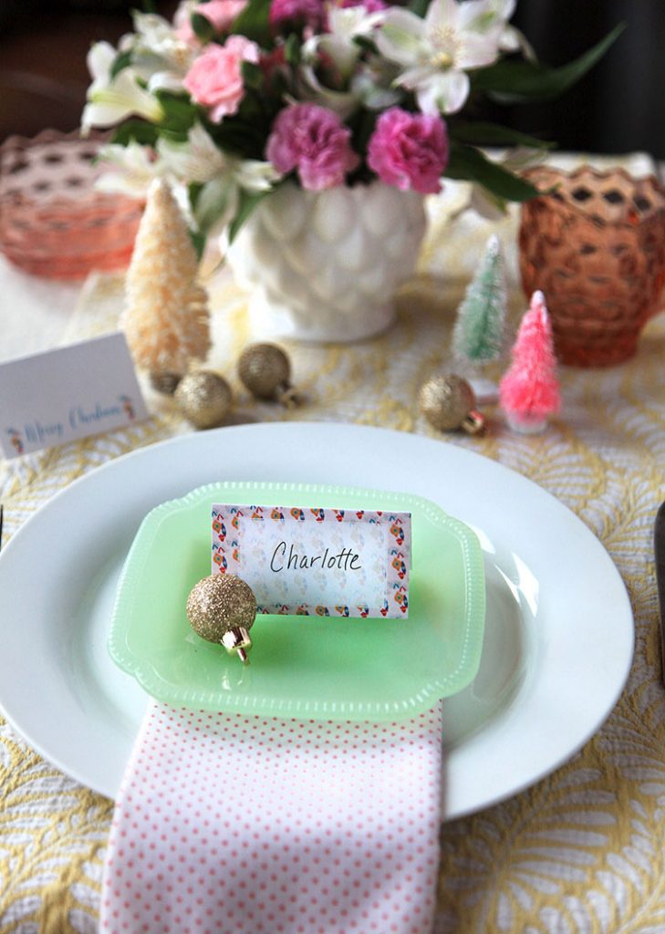 printable place card on a pastel table setting