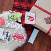 Upcycled holiday gift wrap collage.