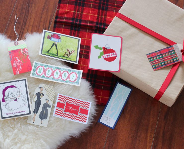 Upcycled holiday gift wrap collage.