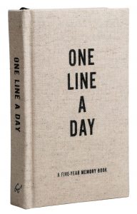 Canvas five-year journal with the title "One Line a Day," one of our 'gifts for him.'