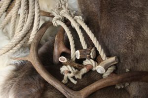 Hemp rope chew toy with antler pieces on the end.