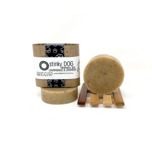 Organic dog soap called "stinky dog".