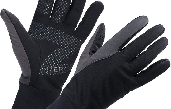 Thin, black and gray thermal gloves with touchscreen-friendly fingers, one of our 'gifts for him.'