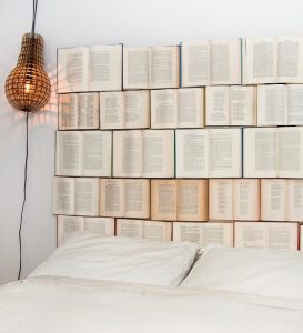 Headboards fashioned out of vintage novels.