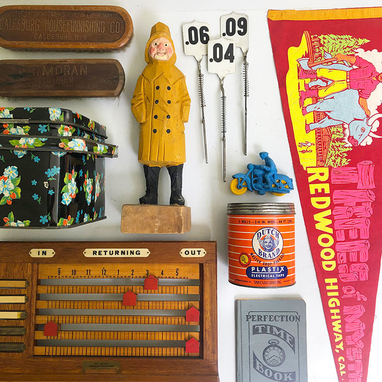 A collection of vintage items arranged methodically for vintage sellers.