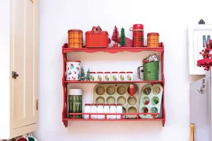 vintage thermos and kitchenalia on display in kitchen inspired by Christmas at Gran's