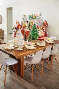 Star Glow dinnerware and glass trees in whimsical holiday tablescape