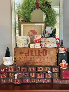 vintage Advent calendar and vintage Jell-O crate in 4th annual Santa stopper gallery