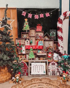 Christmas decor with scenes against craft paper