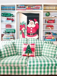 vintage cut out Santa poster in home decorated for Christmas