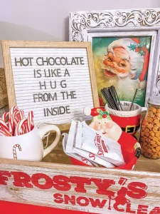 Hot chocolate bar with framed vintage Santa print