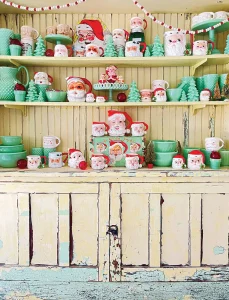 jadeite collection with Santa mugs