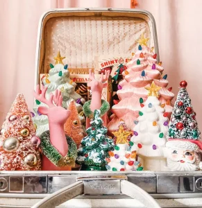 vintage suitcase with glass trees