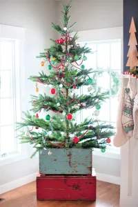 Christmas tree in vintage wooden box