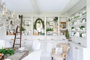 neutral dining room with natural garlands