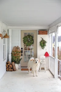 neutral porch with natural wreath