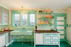 mint green sink in renovated 1915 bungalow