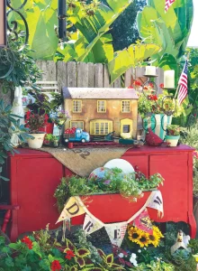 upcycled furniture becomes garden decor