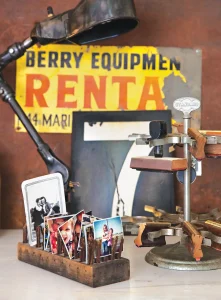 vintage brush upcycled into photo display