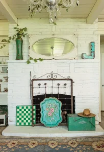 turquoise and teal flea market decor finds in cottage by the bay